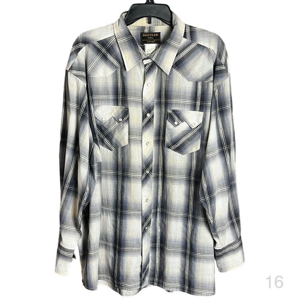 Rustler mens 3xl western cowboy black metallic pearl buttons long sleeve shirt